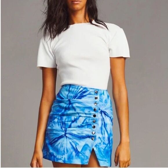 NWT Retrofete Willa Blue Tie Dye Leather Skirt Small - Picture 13 of 13